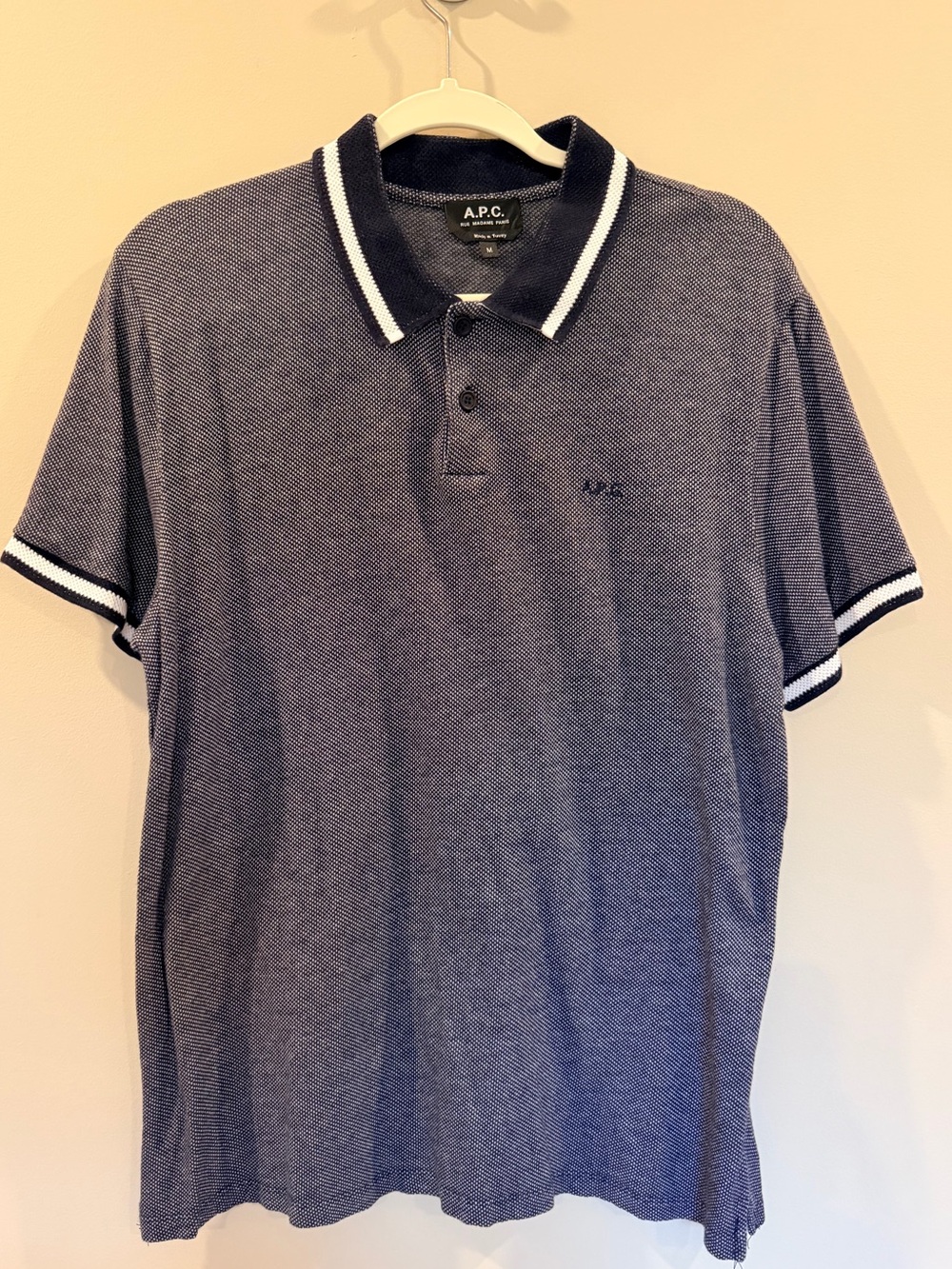 A.P.C. Navy Tipped Collar Polo Shirt, Size M
